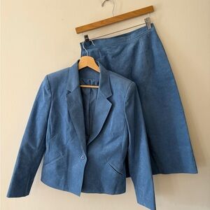 vintage ultrasuede Blue Suede Blazer and Skirt Set